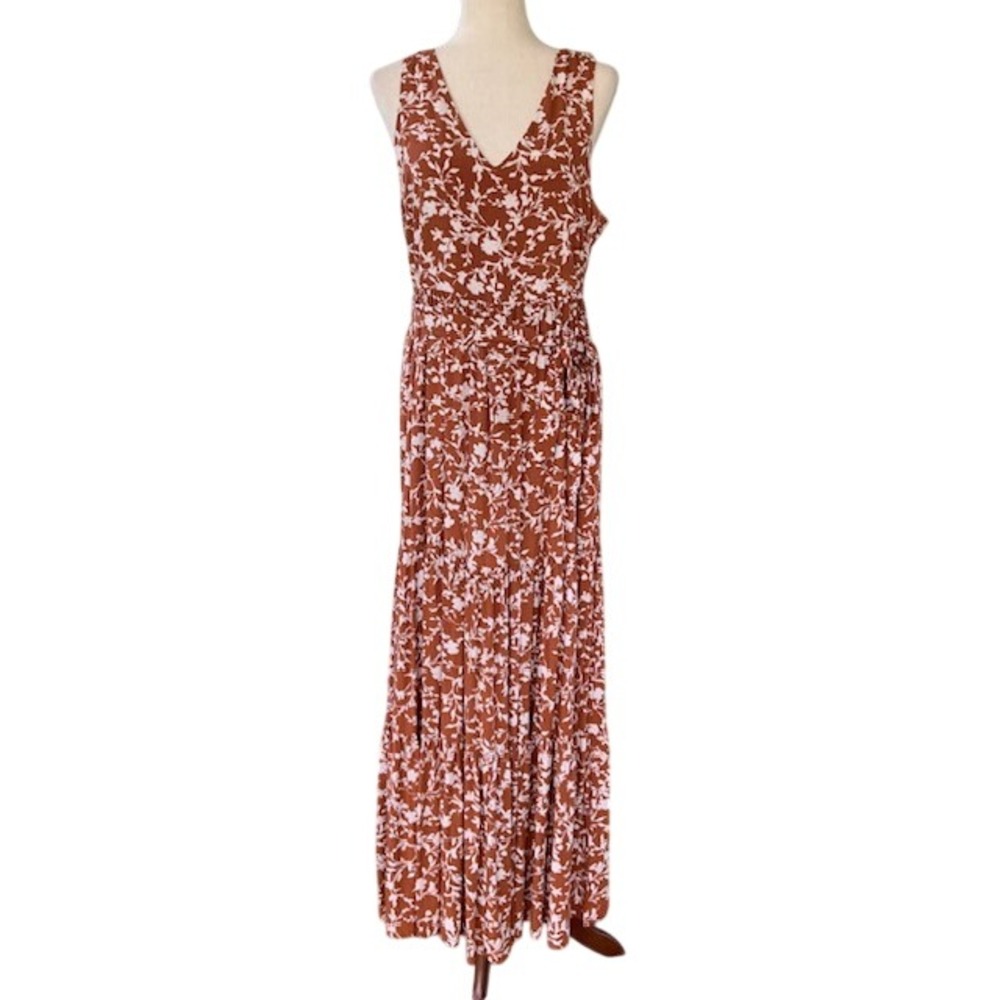 Cynthia Rowley Rust Floral Maxi Dress 8 Cottagecore Boho Chic Wedding Guest